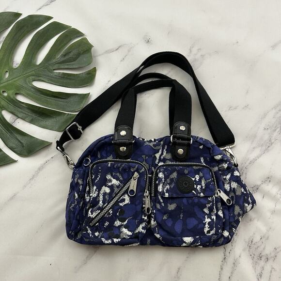 Kipling Vintage Y2k Shoulder Bag Purse Blue Black Nylon Zipper Pockets - Picture 1 of 7